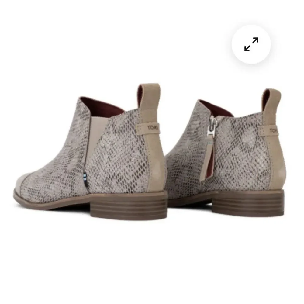 TOMS Womens Reese Snake Skin Booties Ankle Boots Side Zip Womens Size 9.5 New